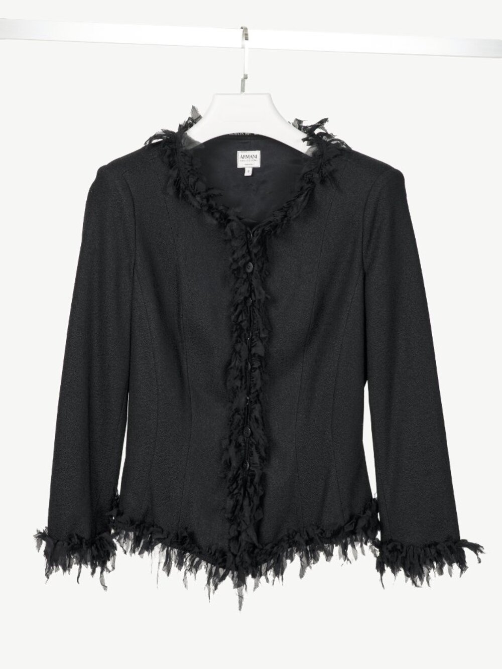 Armani Collezioni Black Crepe Silk-Fringe Jacket